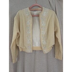 Vintage 1950s–60s Lorine Hand Beaded Wool Cardigan Sweater Crown Colony